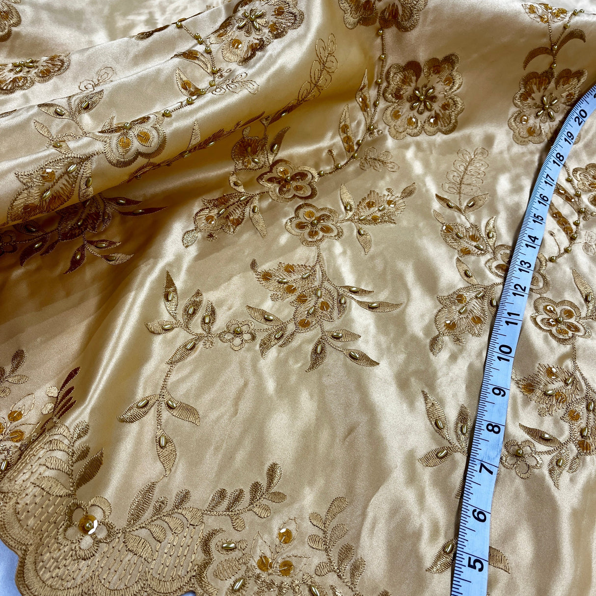 Beaded Bridal Lace Fabric - 100 Percent Polyester Satin, Floral Embroidery, 54" Width (1 Yard)