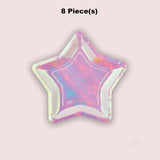 8 Count Iridescent Star Shaped Paper Dessert Plates 7.5" – Shiny Party Supplies for Birthdays & Celebrations