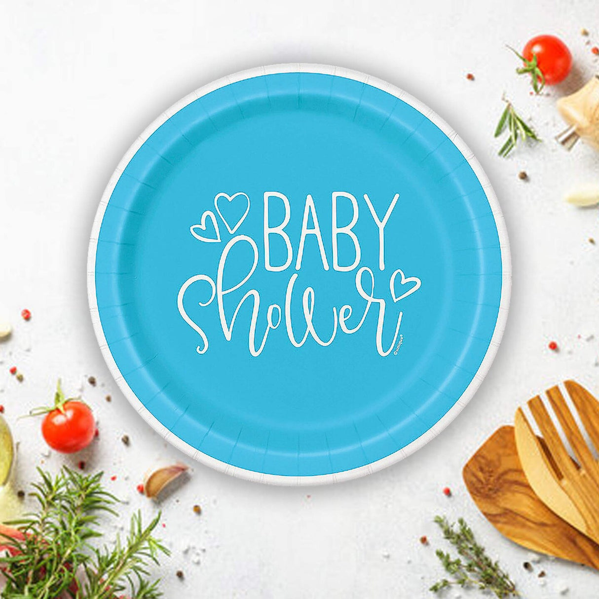 8 Count Blue Hearts Baby Shower Paper Dessert Plates 7 Inch Disposable Tableware for Boys Celebration