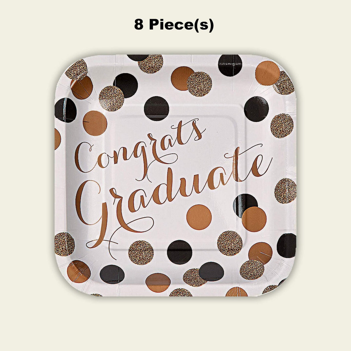 8 Count Black and Gold Graduation Party Congrats Graduate Square Paper Dessert Plates 7 Inch