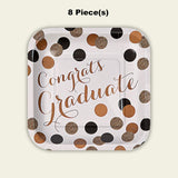8 Count Black and Gold Graduation Party Congrats Graduate Square Paper Dessert Plates 7 Inch