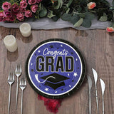 25 Count Purple Congrats Grad Paper Plates 9 Inch Graduation Party Plates for Vibrant Themes