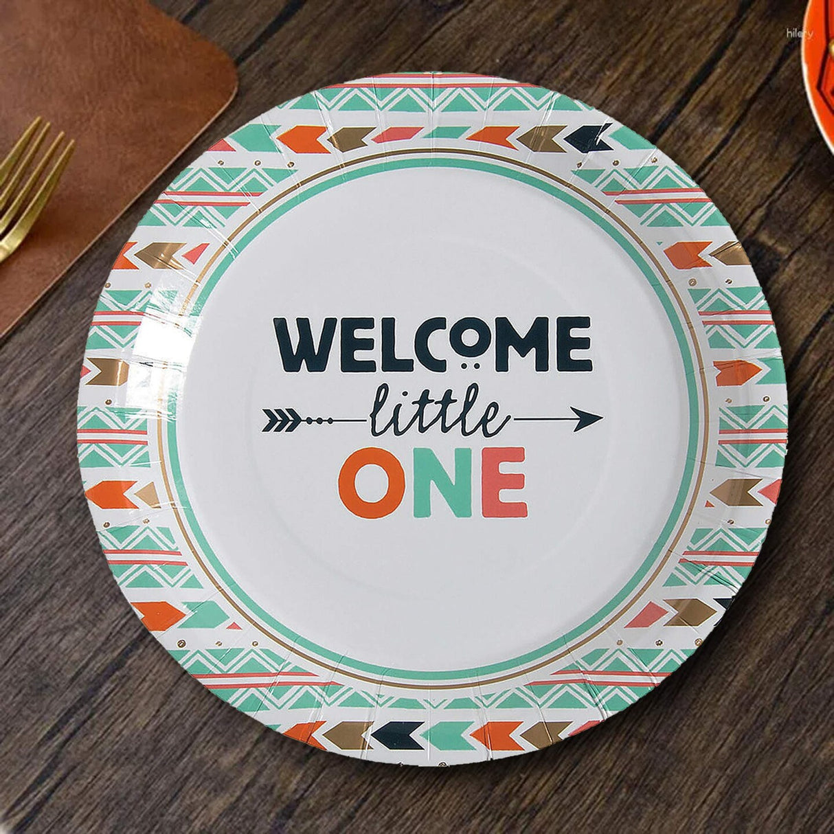 8 Count Welcome Little One Tribal Baby Shower Paper Dinner Plates 9" Baby Shower Disposable Plates
