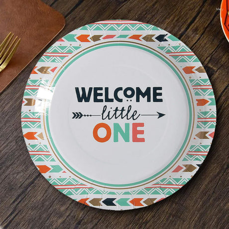8 Count Welcome Little One Tribal Baby Shower Paper Dinner Plates 9" Baby Shower Disposable Plates