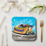 8 Count Orange Race Car Square Paper Dinner Plates 9" Kids Birthday Party