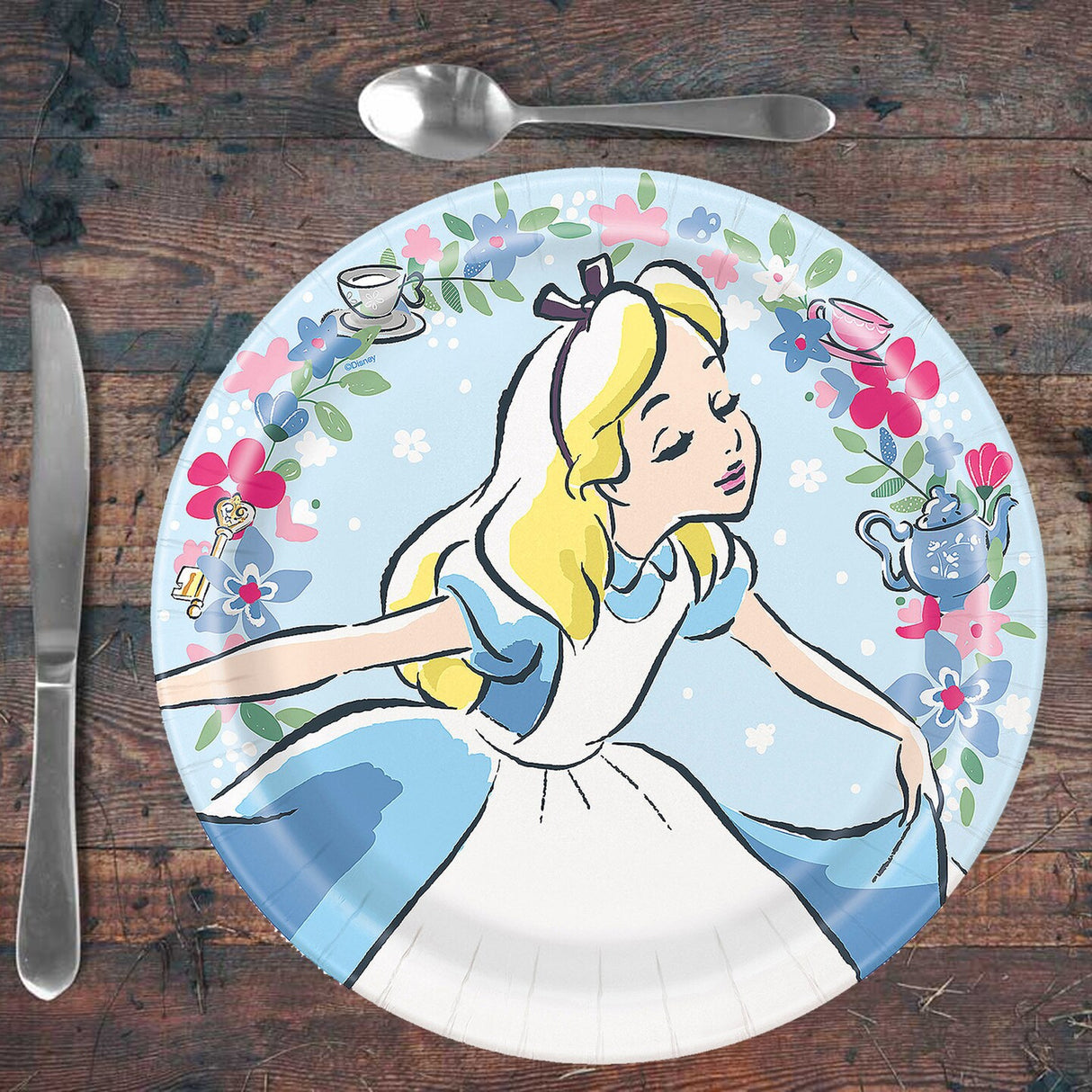 8 Count Alice in Wonderland Pastel Floral Paper Dinner Plates 9" Birthday Party Plates