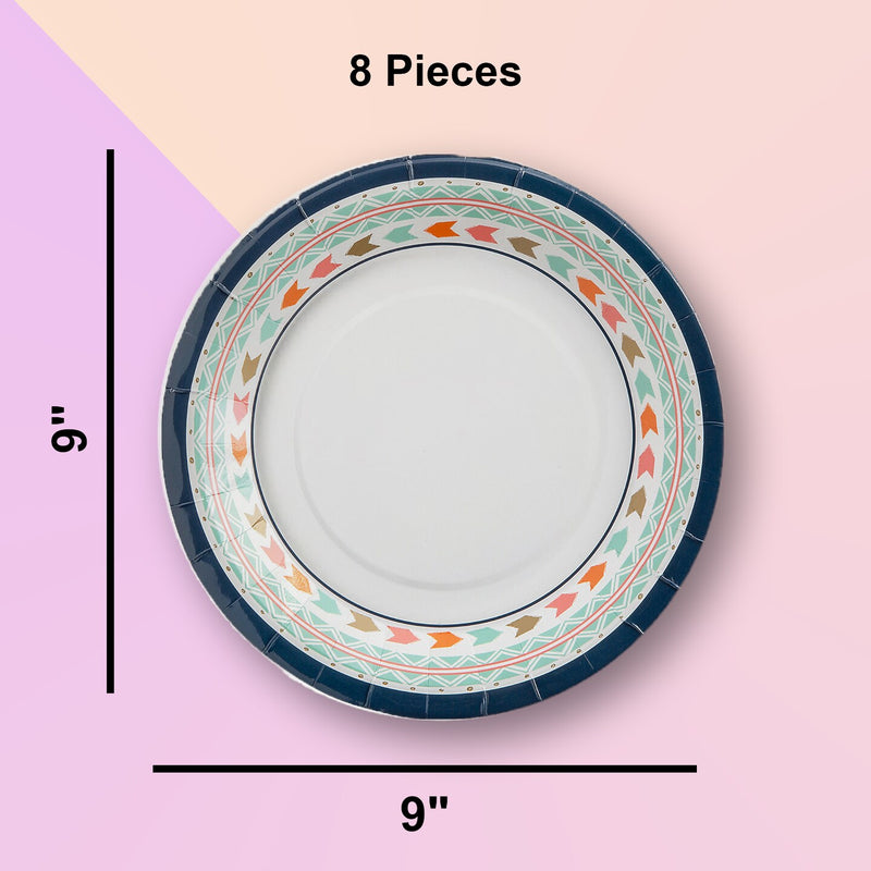 8 Ct. Tribal Boho Party Dinner Paper Plates 9"