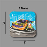 8 Count Orange Race Car Square Paper Dinner Plates 9" Kids Birthday Party