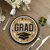 25 Count Gold Congrats Grad Paper Plates 9 Inch Graduation Supplies for Glamorous Events