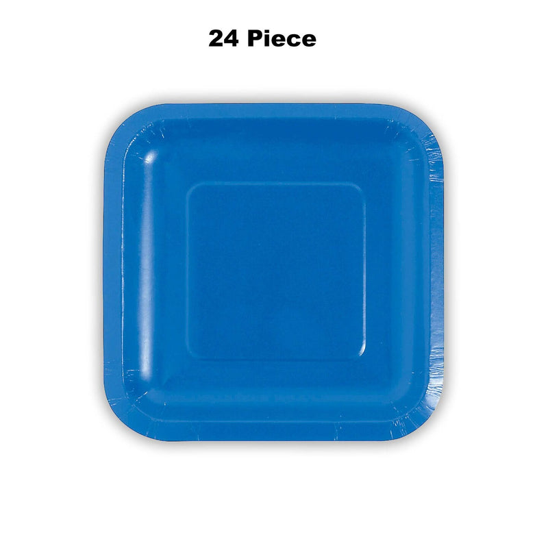 24 Count Royal Blue Square Paper Dessert Plates for Graduation Baby Showers Birthday 7 Inch