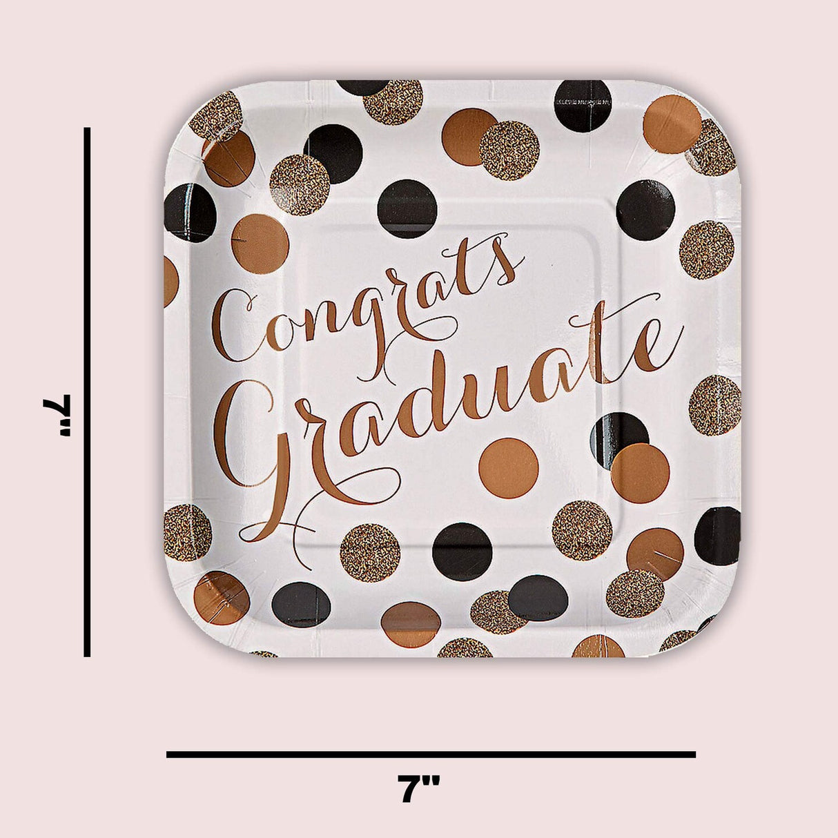8 Count Black and Gold Graduation Party Congrats Graduate Square Paper Dessert Plates 7 Inch