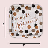 8 Count Black and Gold Graduation Party Congrats Graduate Square Paper Dessert Plates 7 Inch