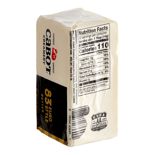 Cabot Grade AA 83% Unsalted European Butter Solid 1 lb. - 36/Case