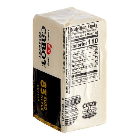 Cabot Grade AA 83% Unsalted European Butter Solid 1 lb. - 36/Case