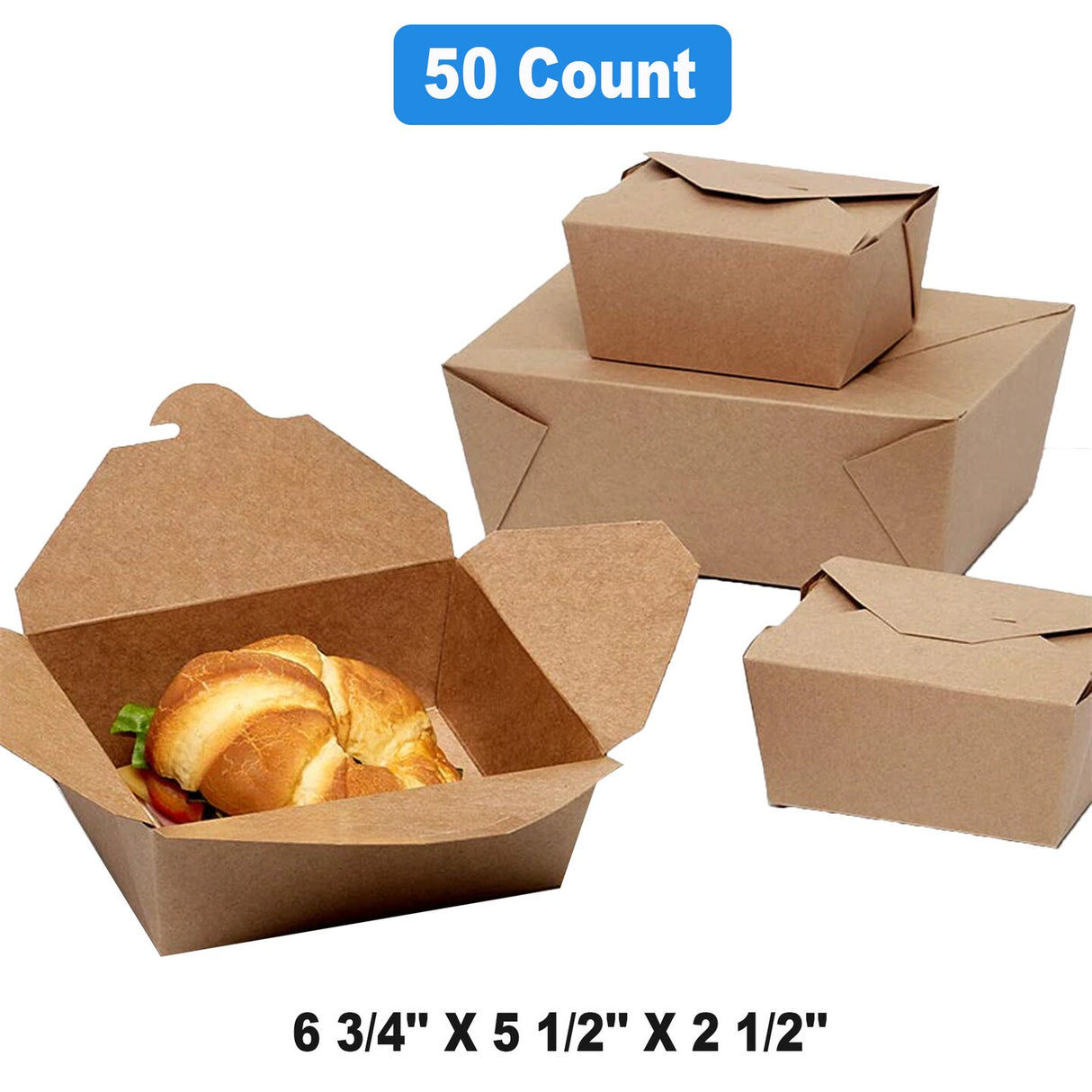 Paper Mart Kraft Leak Proof Take-Out Boxes 6.75" x 5.5" x 2.5" Secure Food Storage