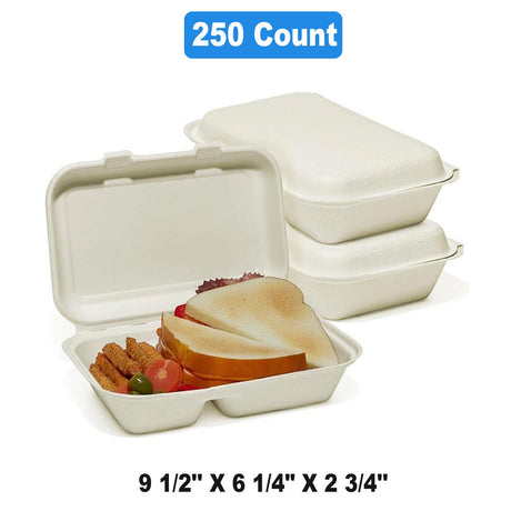 Molded Fiber Hinged Containers 9.5" x 6.25" x 2.75"