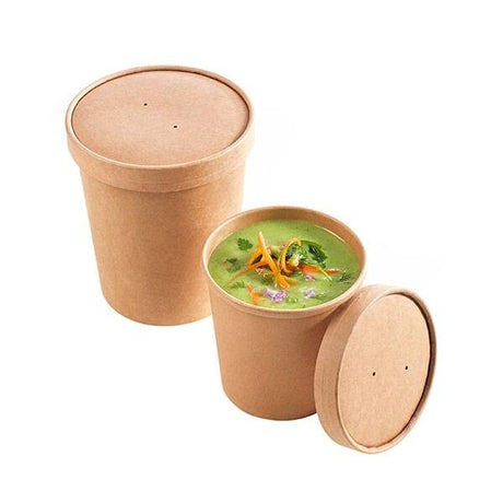 Kraft Soup Containers with Vented Lids 4 1/2" x 5 1/4" x 4 1/2" Perfect for Hot and Cold Meals