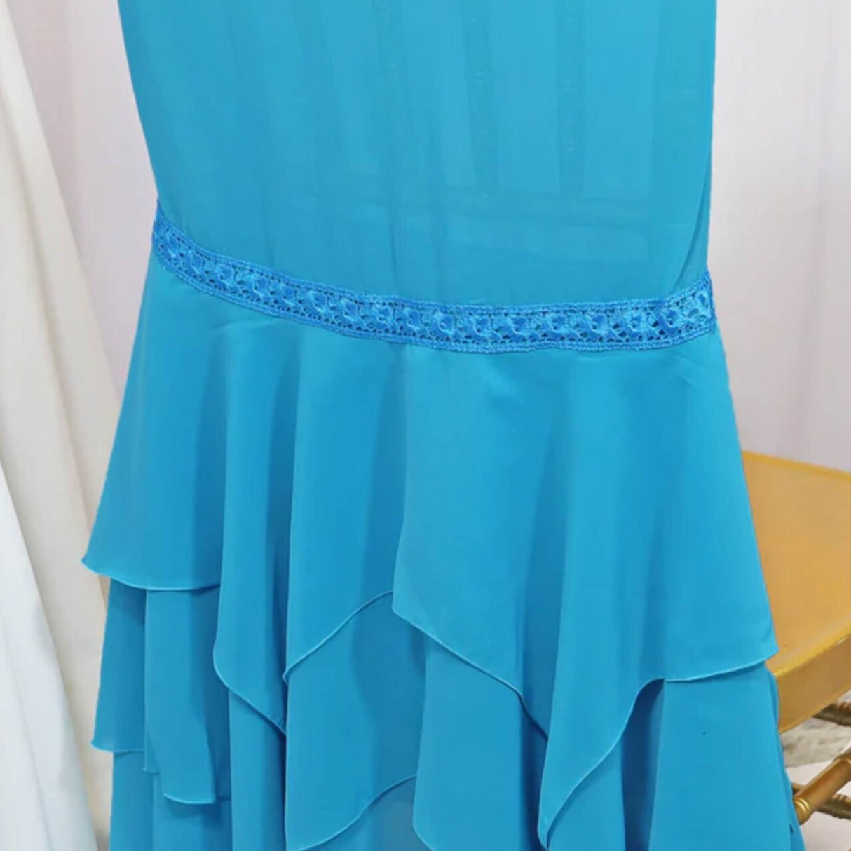 1 Piece Radiant Turquoise Chiffon Chiavari Chair Cover with Sash Sheer Elegant Drape for Events