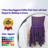 1 Piece Deep Eggplant Chiffon Chair Cover with Sash Elegant for Weddings & Events