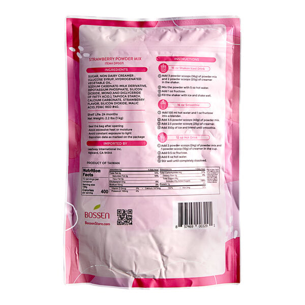 Bossen 2.2 lb. Strawberry Powder Mix - 20/Case