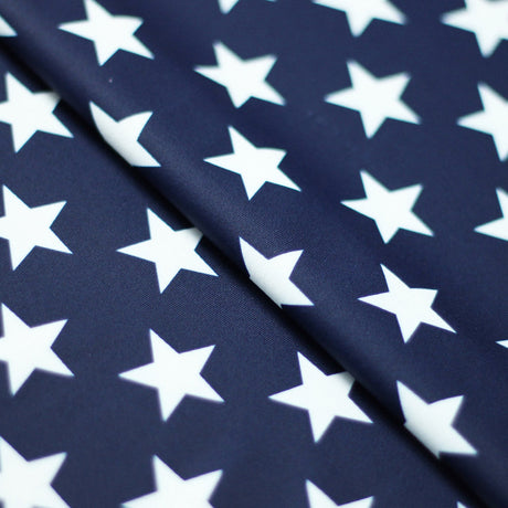 Stars Royale Polyester Spandex Fabric - Royal Blue And Navy, White Stars Print, 58/60" Width (1 Yard)