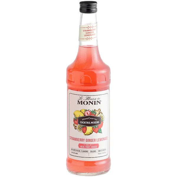 Monin HomeCrafted Strawberry Ginger Lemonade Cocktail Mix 750 mL - 6/Case