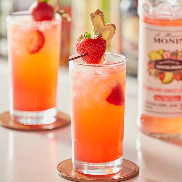 Monin HomeCrafted Strawberry Ginger Lemonade Cocktail Mix 750 mL - 6/Case