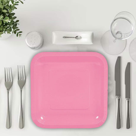 24 Count Pink Square Paper Dessert Plates 7"