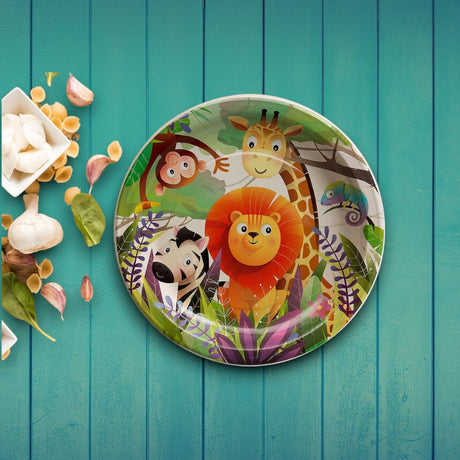 8 Count Zoo Animals Party Disposable Round Paper Dinner Plates 9" Fun Themed Party Plates