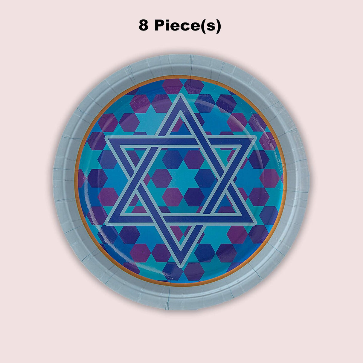8 Count Star of David Paper Dessert Plates Light Blue Trim 7 Inch