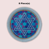 8 Count Star of David Paper Dessert Plates Light Blue Trim 7 Inch