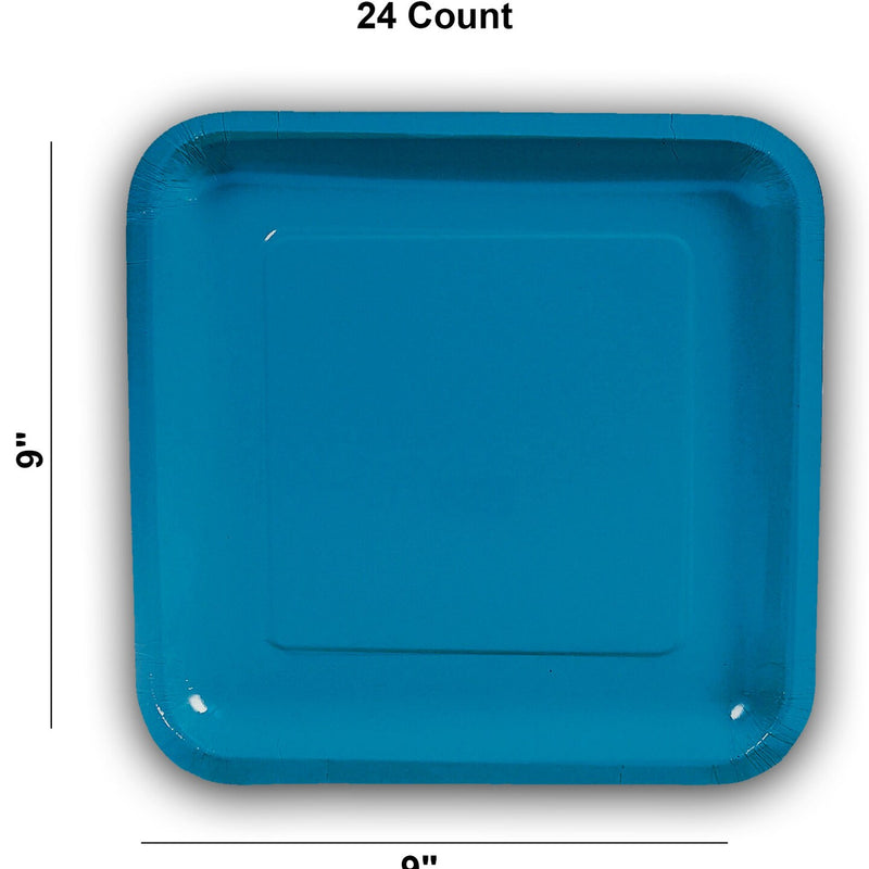 24 Count Turquoise Square Paper Dinner Plates 9" Disposable Party Tableware
