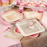 8 Count Burlap and Lace Square Paper Dessert Plates 7 Inch Print Plates & Bowls