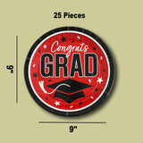 25 Elegant Red Paper Plates Round 9 Inch Size for Graduation Party Congrats Grad Theme