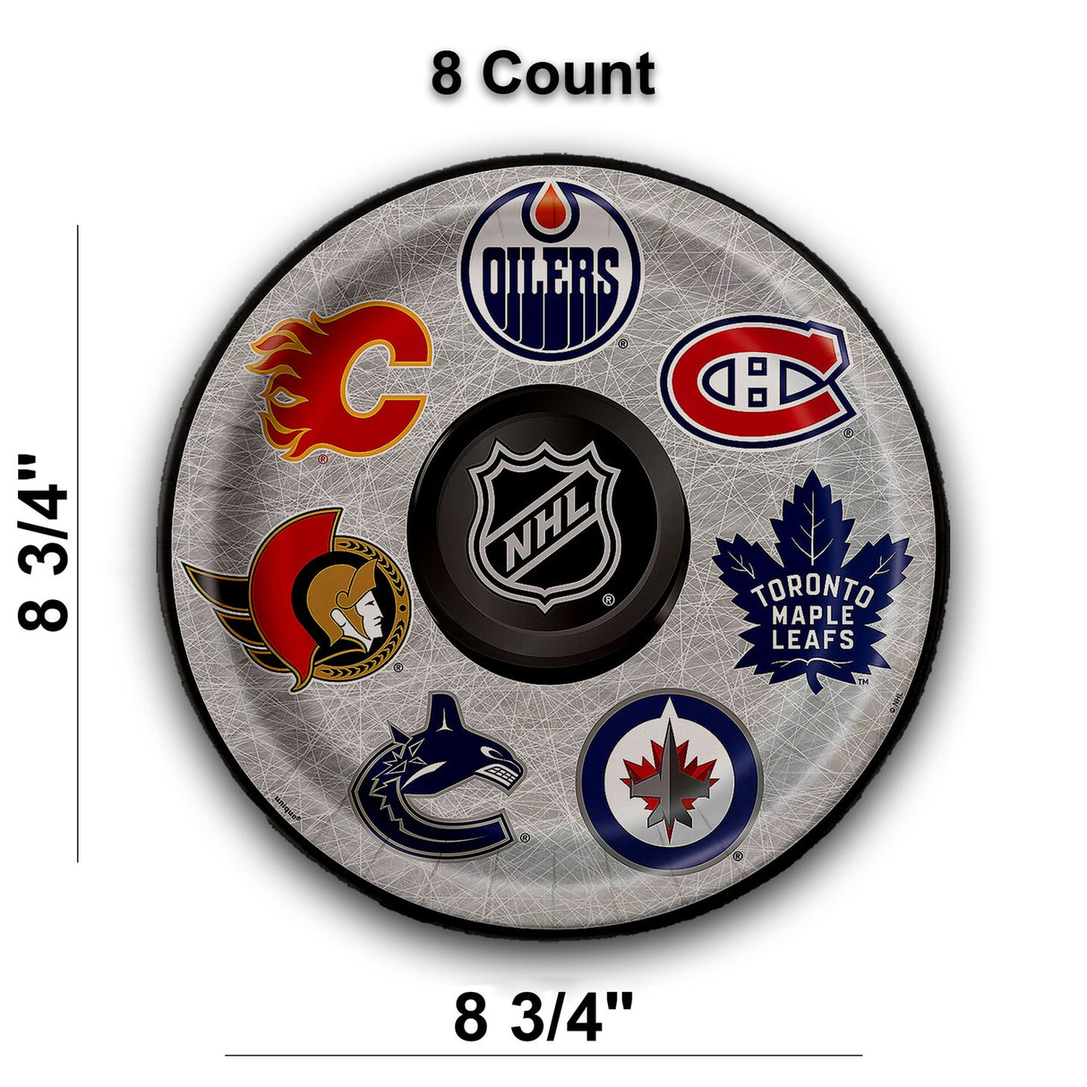8 Ct NHL Team Logo Disposable Paper Dinner Plates 8 3/4" Hockey Party Plates