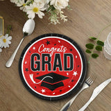 25 Count Red Congrats Grad Paper Plates 9 Inch Graduation Supplies for Festive Gatherings