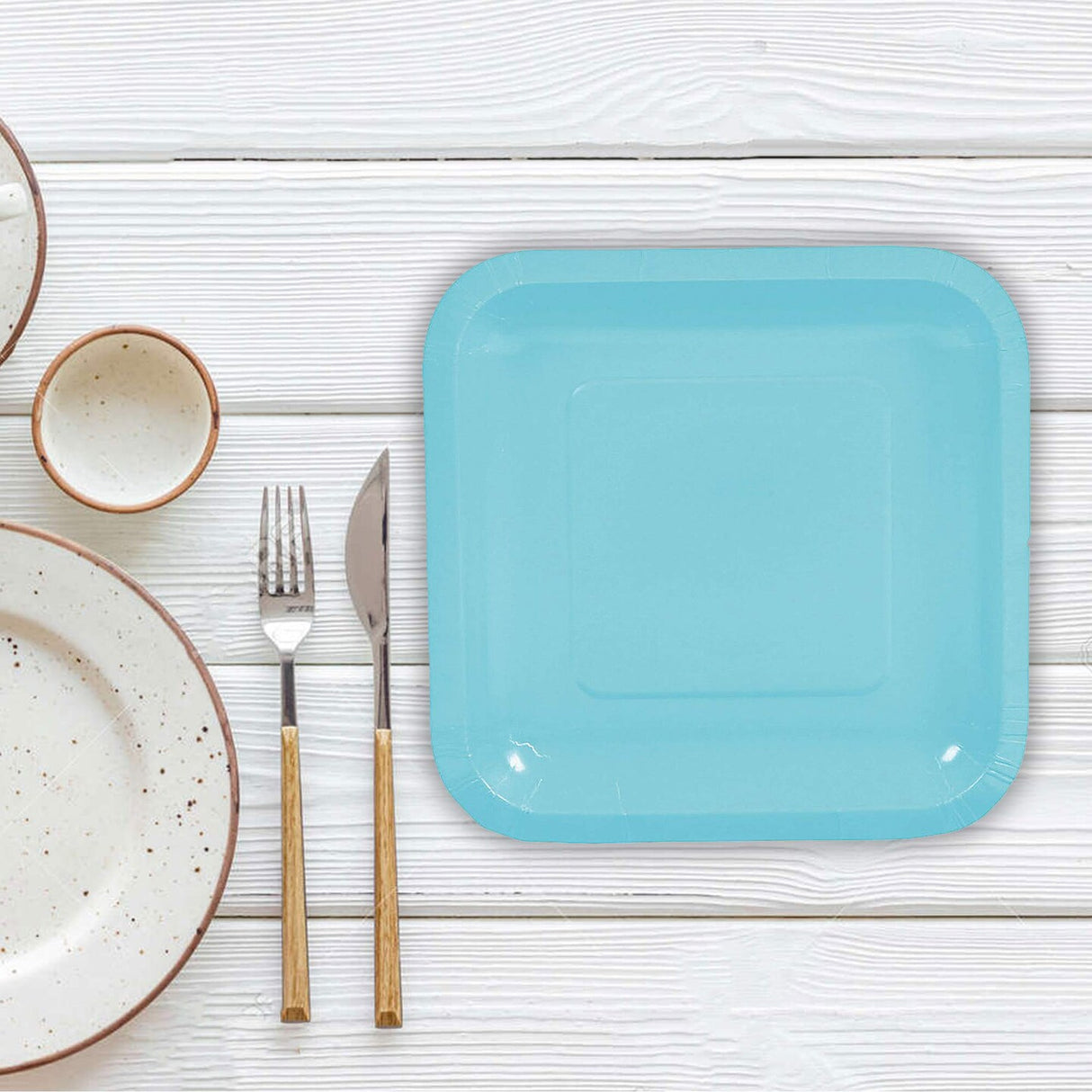 24 Count Light Blue Square Paper Dessert Plates for Baby Shower Birthday Party Wedding Easy Cleanup 7 Inch
