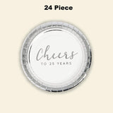 24 Ct Silver Anniversary Paper Dessert Plates 25th Party Supplies Elegant 7"