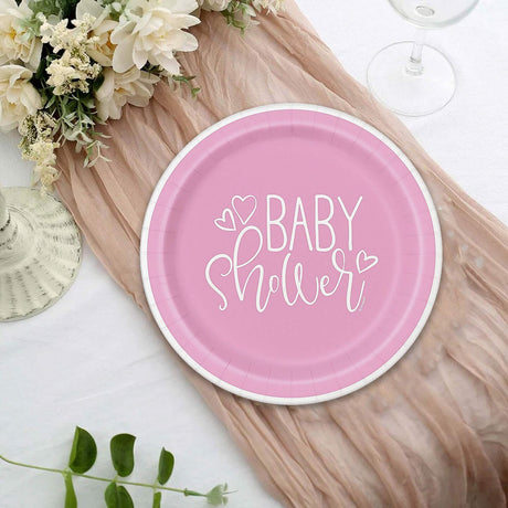 8 Count Pink Hearts Baby Shower Paper Dessert Plates Girl Party 7"