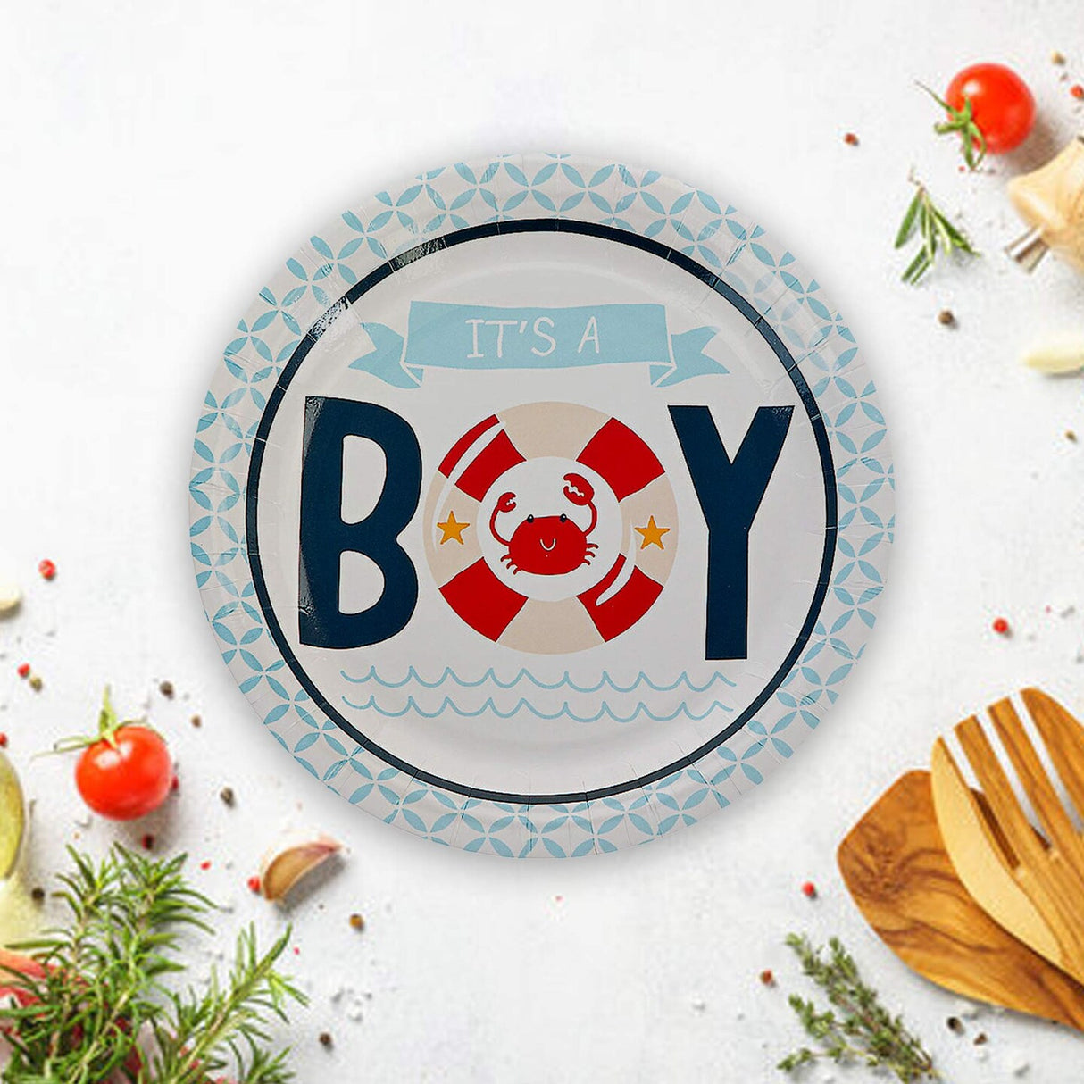 8 Count Nautical Baby Shower Paper Dessert Plates 7 3/8" Boy Baby Shower Tableware