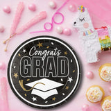 25 Count Black Congrats Grad Paper Plates 9 Inch Graduation Party Supplies for Elegant
