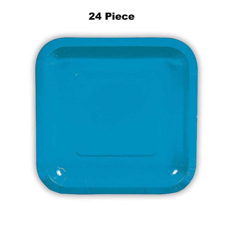 24 Count Turquoise Square Paper Dessert Plates for Birthday Baby Shower Party Events 7"