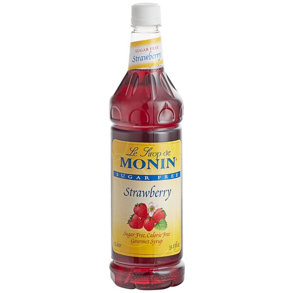 Monin Sugar-Free Strawberry Flavoring / Fruit Syrup 1 Liter - 4/Case