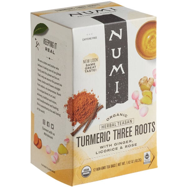 Numi Organic Three Roots Turmeric Tea Bags - 72/Case
