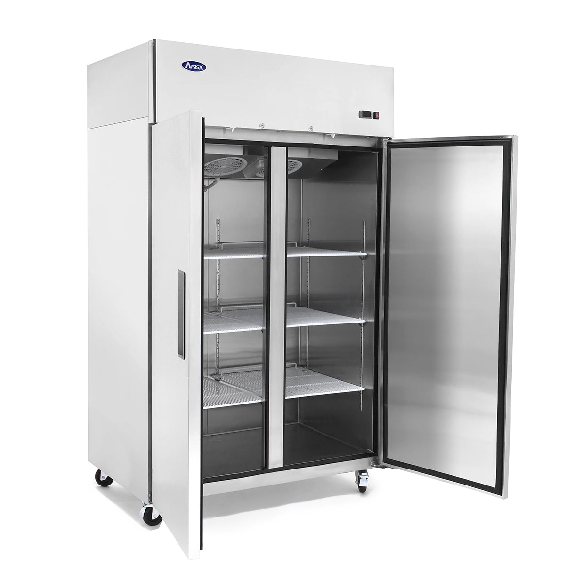 Atosa MBF8005GR Reach-In 2 Section Top Mount Refrigerator 51-3/4"W x 33-1/4"D x 82-7/8"H with 2 Locking Solid Doors
