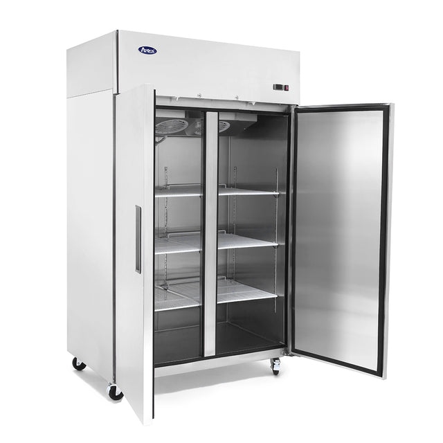 Atosa MBF8005GR Reach-In 2 Section Top Mount Refrigerator 51-3/4"W x 33-1/4"D x 82-7/8"H with 2 Locking Solid Doors