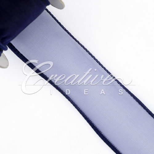 1 1/2" Wired Organza Ribbon - 10 Yards (Navy Blue)