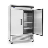 Atosa MBF8503GR Reach-In 2 Section Bottom Mount Freezer 54-3/8"W x 31-1/2"D x 83-1/8"H with 2 Locking Solid Doors