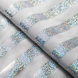 Holo Foil Stripes Nylon Spandex Hologram Fabric - White Silver And Black Multi Rainbow Stripes, 58 To 60" Width (1 Yard)