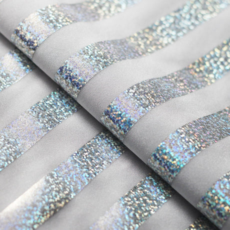 Holo Foil Stripes Nylon Spandex Hologram Fabric - White Silver And Black Multi Rainbow Stripes, 58 To 60" Width (1 Yard)